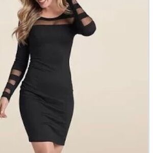 Venus  Black Mesh Detail BodyCon Dress